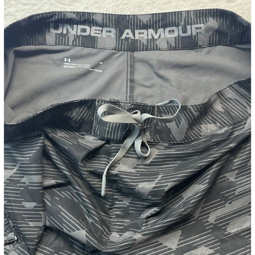 Under Armour Boardshorts Mens 40 Black Geometric AOP Loose HeatGear Swimwear